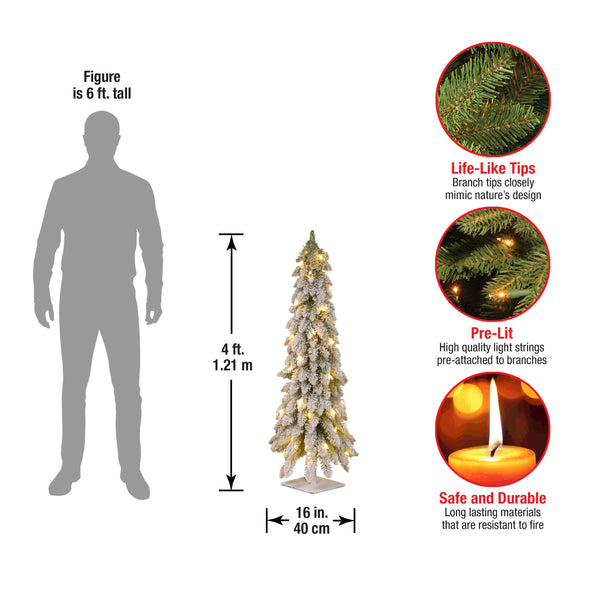 National Tree Company 4 Ft. Pre-Lit Snowy Downswept Forest Tree With Clear Lights