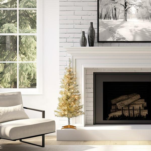 National Tree Company 4 Ft. Pre-Lit Tinsel Collection Champagne Tree With Clear Lights