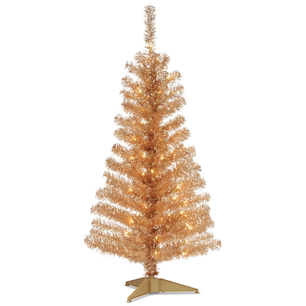 national tree company 4 ft. Pre-Lit Tinsel Collection Champagne Tree with Clear Lights