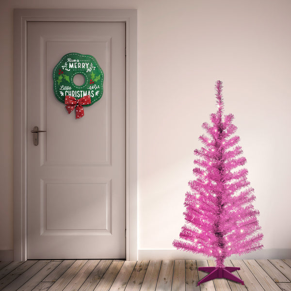 National Tree Company 4 Ft. Pre-Lit Tinsel Collection Pink Tree With Clear Lights