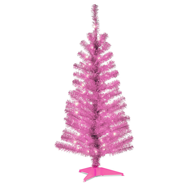 national tree company 4 ft. Pre-Lit Tinsel Collection Pink Tree with Clear Lights