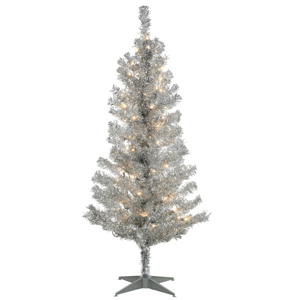 national tree company 4 ft. Pre-Lit Tinsel Collection Silver Tree with Clear Lights