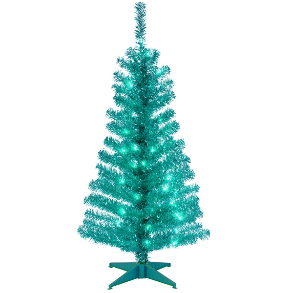 national tree company 4 ft. Pre-Lit Tinsel Collection Turquoise Tree with Clear Lights