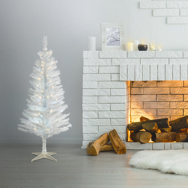 National Tree Company 4 Ft. Pre-Lit Tinsel Collection White Iridescent Tree With Clear Lights