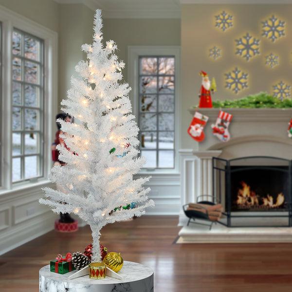 National Tree Company 4 Ft. Pre-Lit Tinsel Collection White Iridescent Tree With Clear Lights
