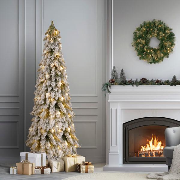 National Tree Company 5 Ft. Pre-Lit Snowy Downswept Forest Slim Tree With Clear Lights
