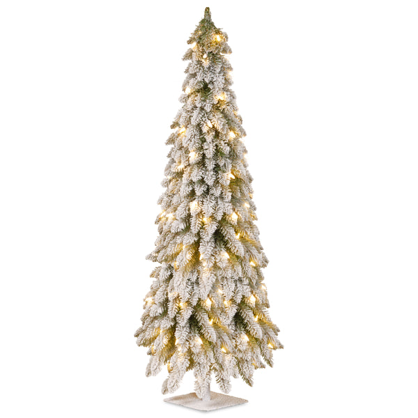 national tree company 5 ft. Pre-Lit Snowy Downswept Forest Slim Tree with Clear Lights
