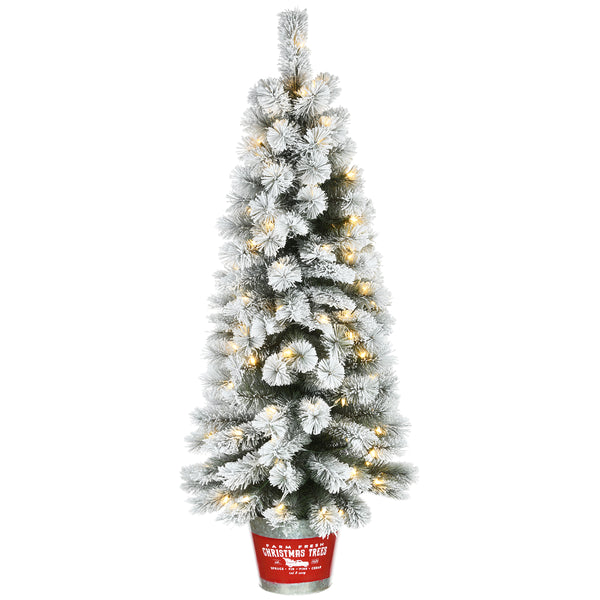 national tree company 5 ft. Pre-Lit Snowy Pogue Pine Slim Tree with LED Lights
