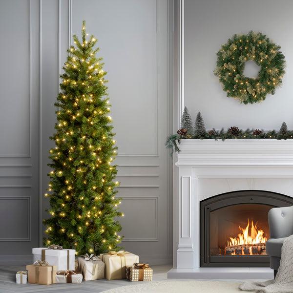 National Tree Company 6.5 Ft. Pre-Lit Downswept Douglas Fir Pencil Slim Tree With Clear Lights