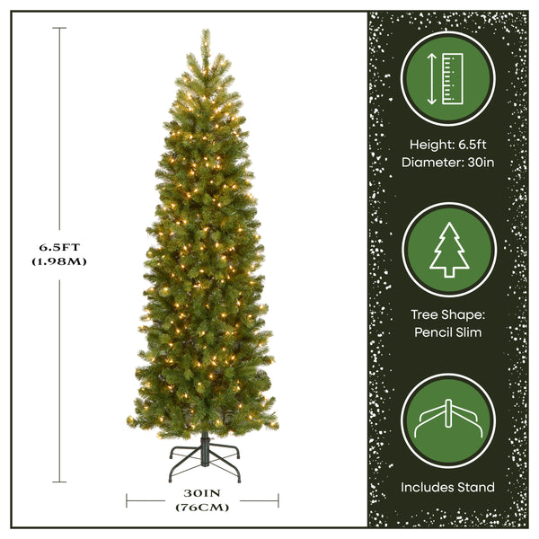 National Tree Company 6.5 Ft. Pre-Lit Downswept Douglas Fir Pencil Slim Tree With Clear Lights