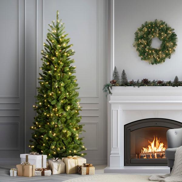 National Tree Company 6.5 Ft. Pre-Lit Downswept Douglas Fir Pencil Slim Tree With Dual Color LED Lights