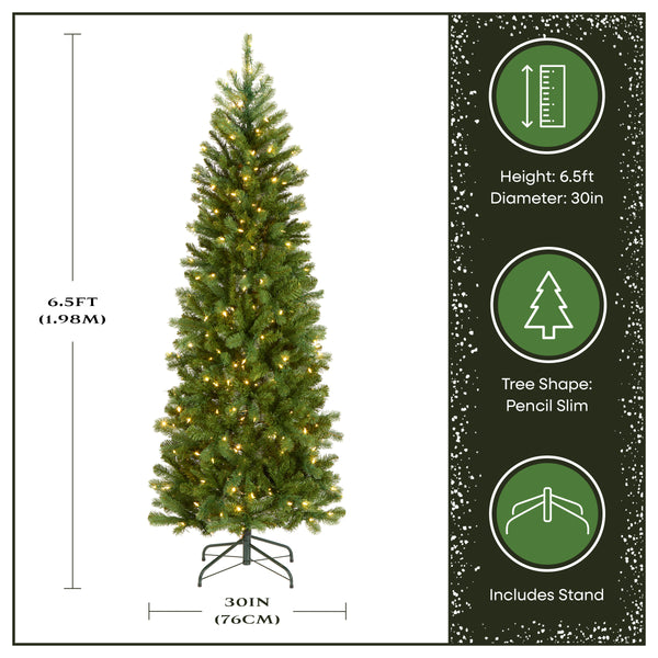 National Tree Company 6.5 Ft. Pre-Lit Downswept Douglas Fir Pencil Slim Tree With Dual Color LED Lights