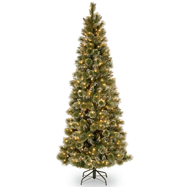 national tree company 6.5 ft. Pre-Lit Glittery Bristle Pine Slim Tree with Warm White LED Lights