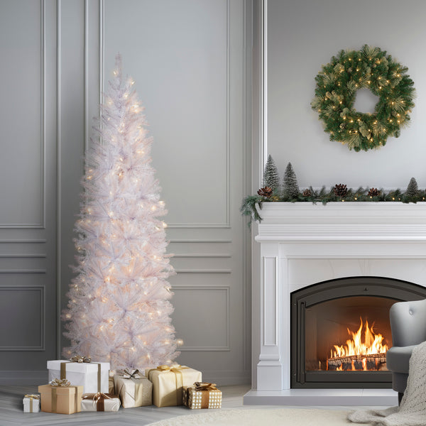 National Tree Company 6.5 Ft. Pre-Lit Kingswood Fir White Pencil Tree With Clear Lights