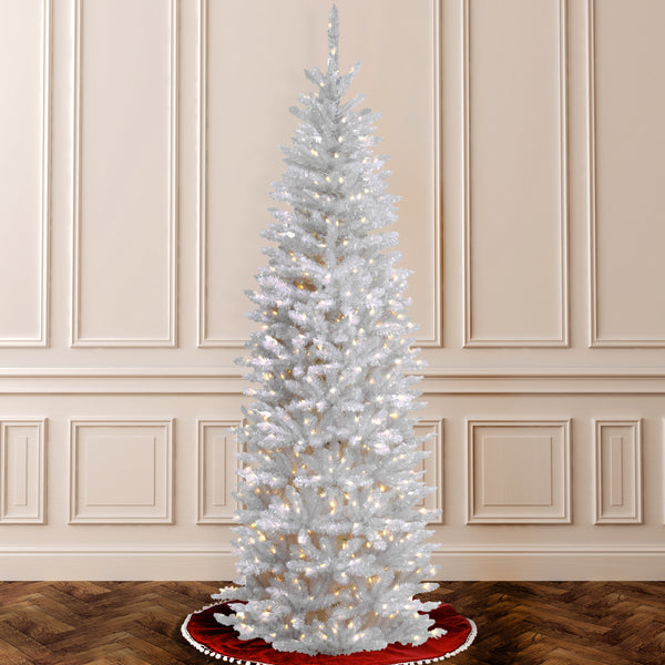 National Tree Company 6.5 Ft. Pre-Lit Kingswood Fir White Pencil Tree With Clear Lights
