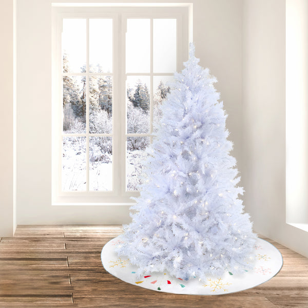 National Tree Company 6.5 Ft. Pre-Lit Millville White Tree With PowerConnect Warm White LED Lights
