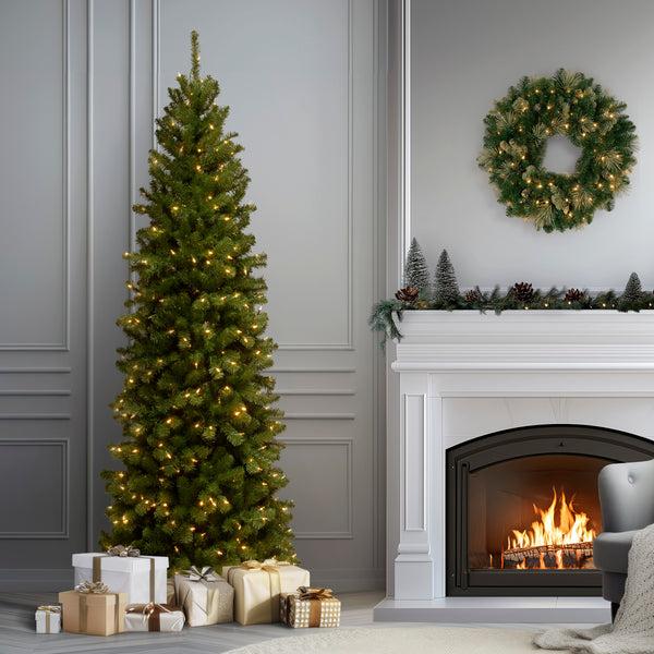 National Tree Company 6.5 Ft. Pre-Lit North Valley Spruce Pencil Slim Tree With Clear Lights