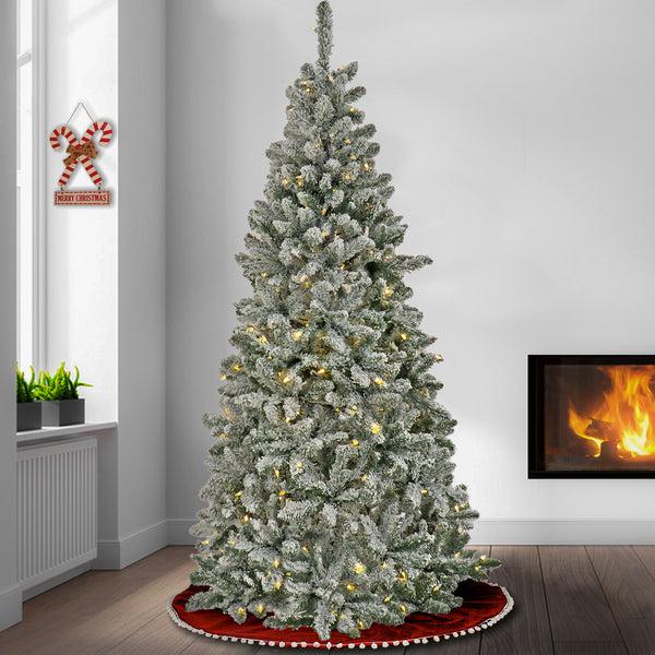 National Tree Company 6.5 Ft. Pre-Lit Snowy Chatham Slim Tree With PowerConnect Dual Color LED Lights