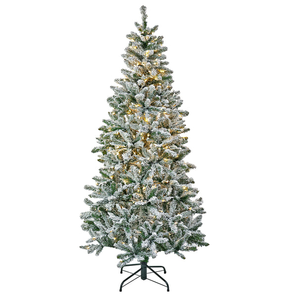 national tree company 6.5 ft. Pre-Lit Snowy Chatham Slim Tree with Warm White LED Lights