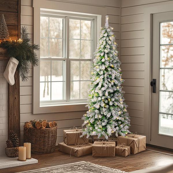 National Tree Company 6.5 Ft. Pre-Lit Snowy Grand Alpine Pencil Slim Tree With Clear Lights
