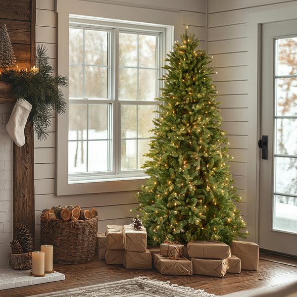 National Tree Company 6.5 Ft. Pre-Lit Tiffany Fir Slim Tree With Clear Lights PE Branch Tips