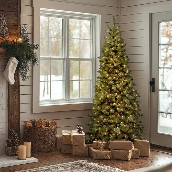 National Tree Company 6.5 Ft. Pre-Lit Tiffany Fir Slim Tree With Clear Lights PVC Branch Tips