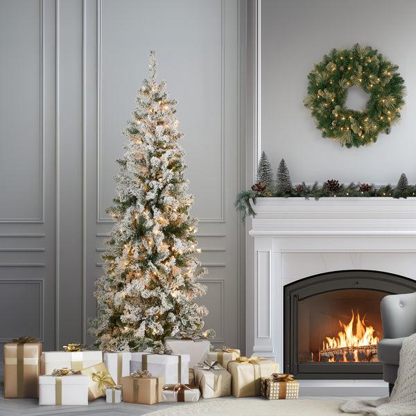 National Tree Company 6 Ft. Pre-Lit Acacia Medium Flocked Tree With Clear Lights