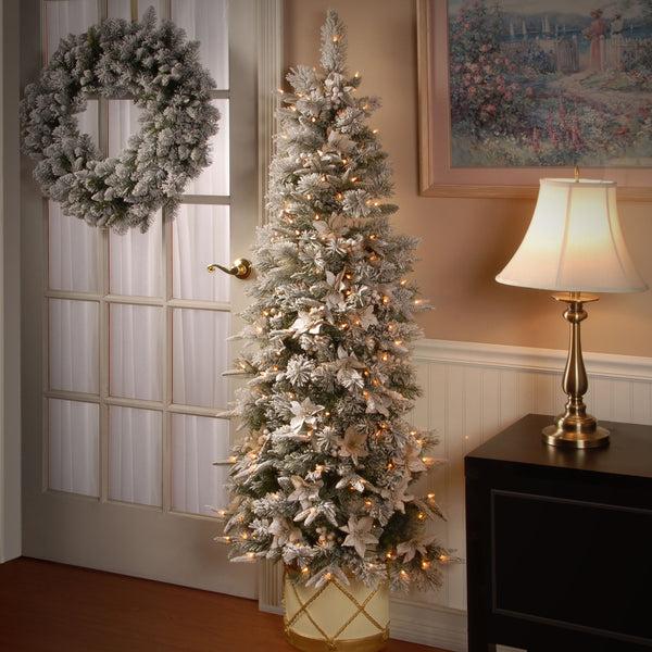 National Tree Company 6 Ft. Pre-Lit Frosted Colonial Slim Half Tree With Clear Lights