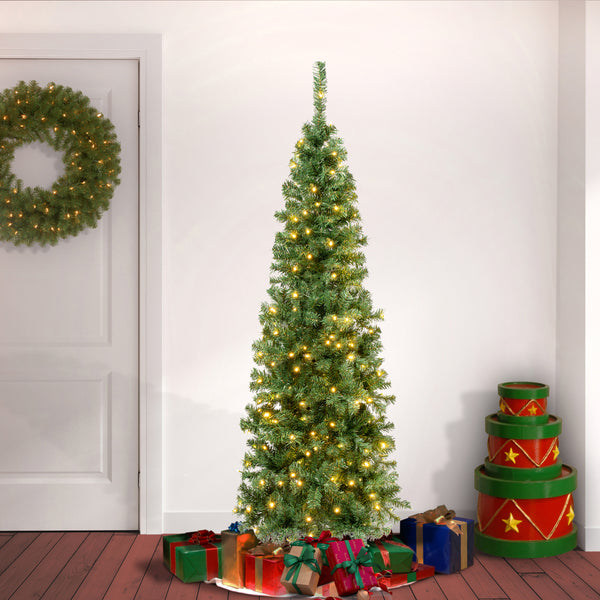 National Tree Company 6 Ft. Pre-Lit Linden Spruce Slim Tree With Warm White LED Lights