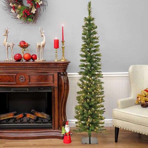 National Tree Company 6 Ft. Pre-Lit Nooksack Fir Pencil Slim Tree With LED Lights