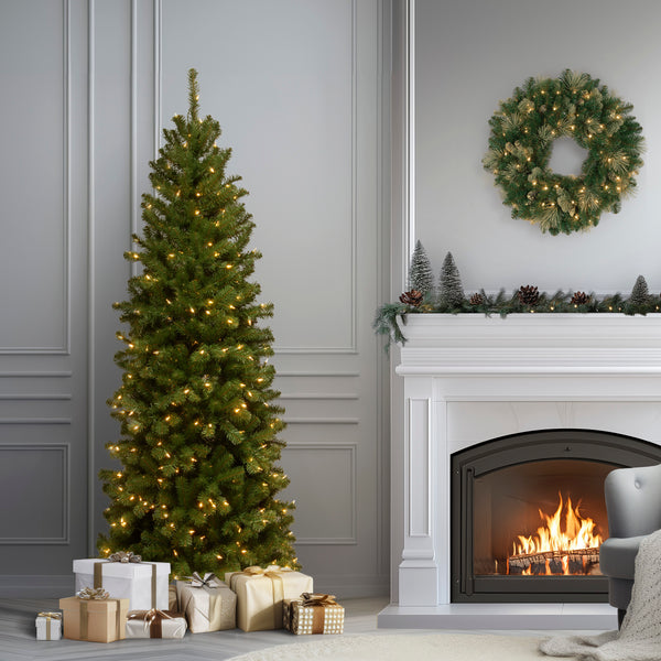 National Tree Company 6 Ft. Pre-Lit North Valley Spruce Pencil Slim Tree With Clear Lights