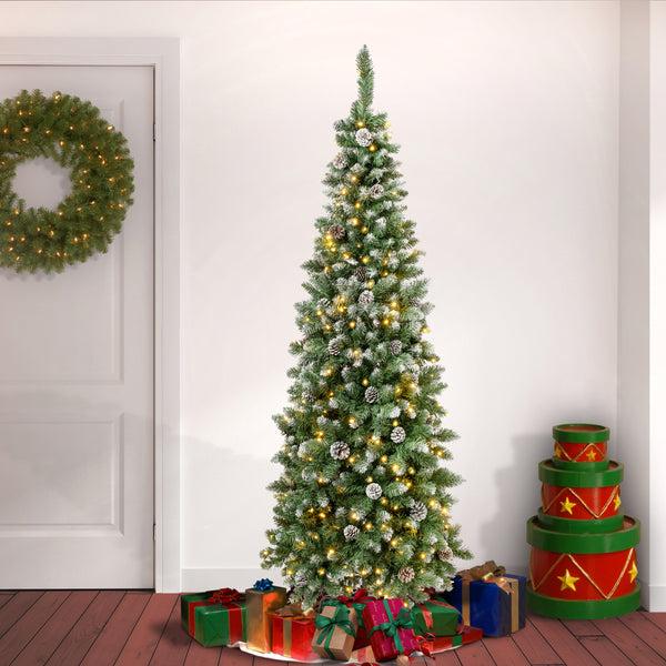 National Tree Company 6 Ft. Pre-Lit Oakley Hills Snow Slim Tree With LED Lights