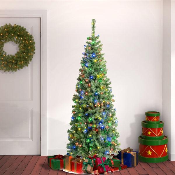 National Tree Company 6 Ft. Pre-Lit Sagamore Slim Tree With Multi LED Lights