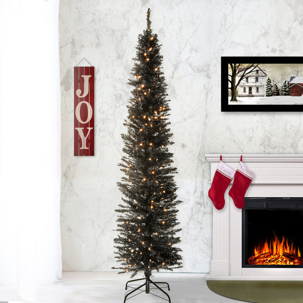 National Tree Company 6 Ft. Pre-Lit Tinsel Collection Black Tree With Clear Lights