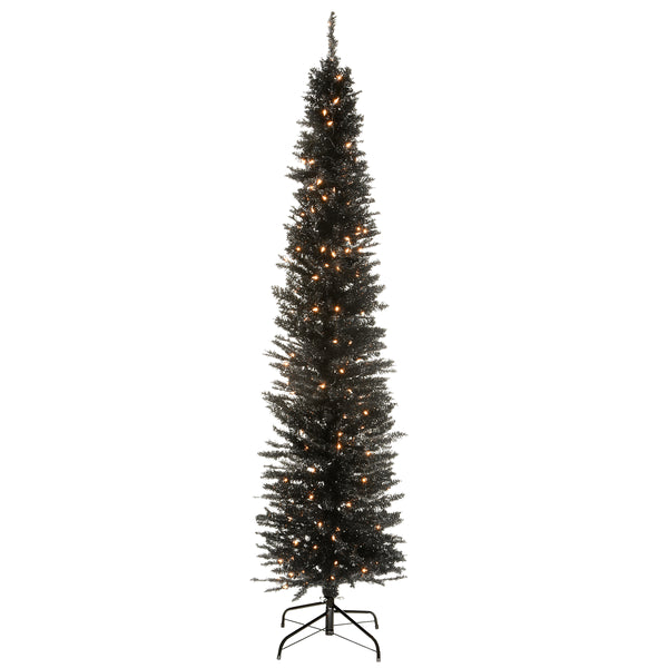 national tree company 6 ft. Pre-Lit Tinsel Collection Black Tree with Clear Lights