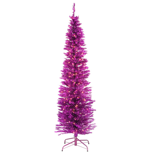 national tree company 6 ft. Pre-Lit Tinsel Collection Pink Tree with Clear Lights