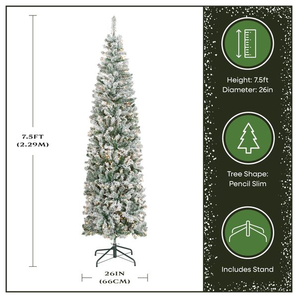National Tree Company 7.5 Ft. Pre-Lit Acacia Pencil Slim Flocked Tree With Clear Lights