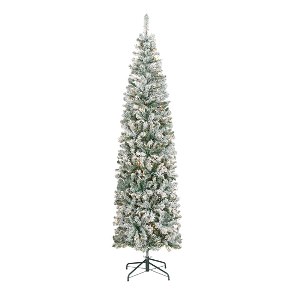 national tree company 7.5 ft. Pre-Lit Acacia Pencil Slim Flocked Tree with Clear Lights