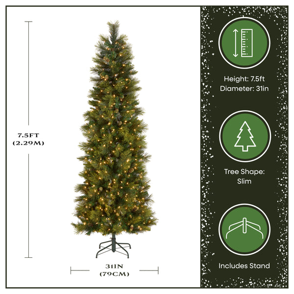National Tree Company 7.5 Ft. Pre-Lit Carolina Pine Slim Tree With Clear Lights