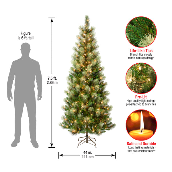 National Tree Company 7.5 Ft. Pre-Lit Charleston Pine Slim Tree With Clear Lights