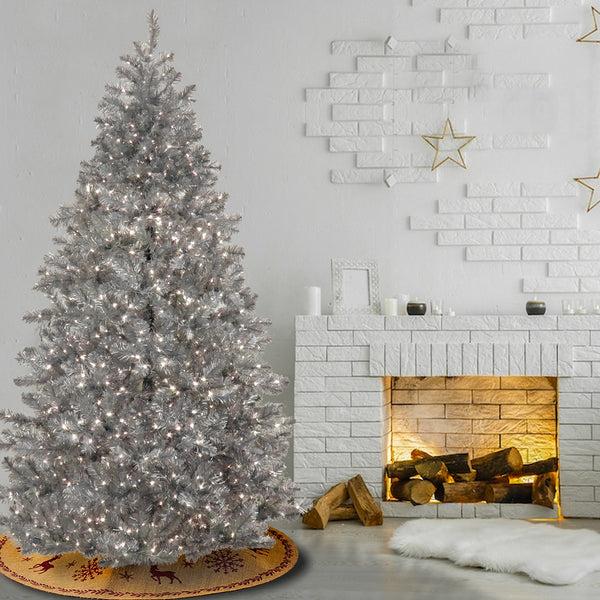 National Tree Company 7.5 Ft. Pre-Lit Christmas Matt Silver Metallic Tree