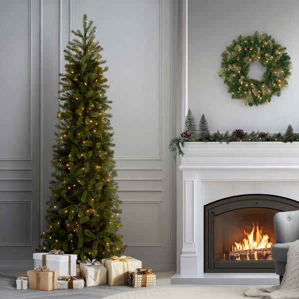 National Tree Company 7.5 Ft. Pre-Lit Downswept Douglas Fir Pencil Slim Tree With Clear Lights