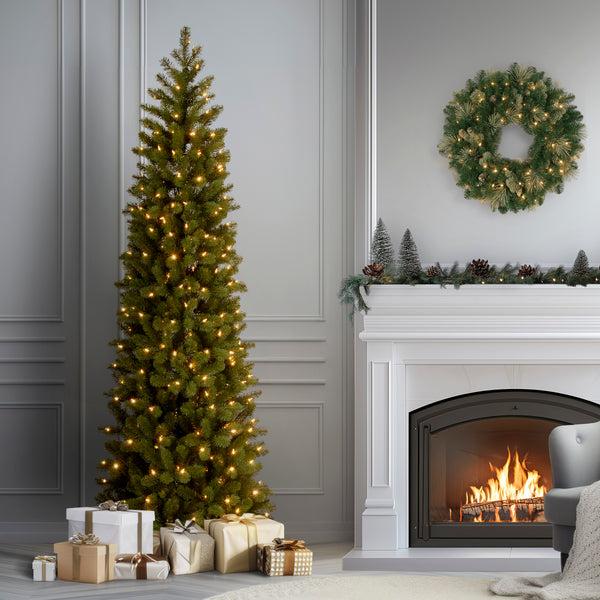 National Tree Company 7.5 Ft. Pre-Lit Downswept Douglas Fir Pencil Slim Tree With Dual Color LED Lights