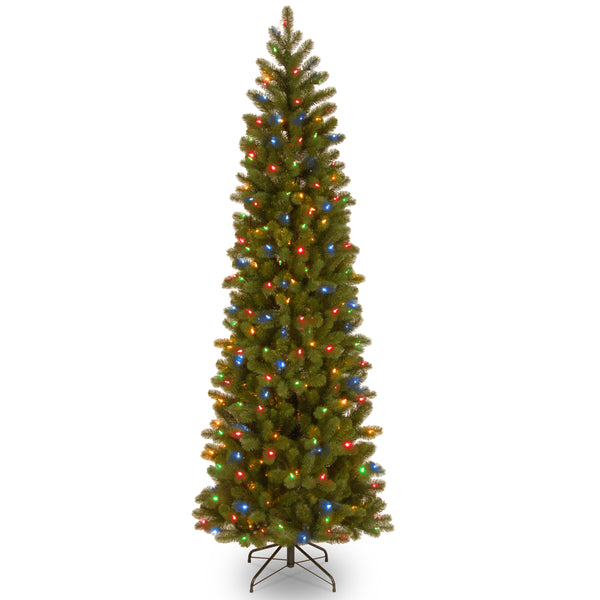 National Tree Company 7.5 Ft. Pre-Lit Downswept Douglas Fir Pencil Slim Tree With Dual Color LED Lights