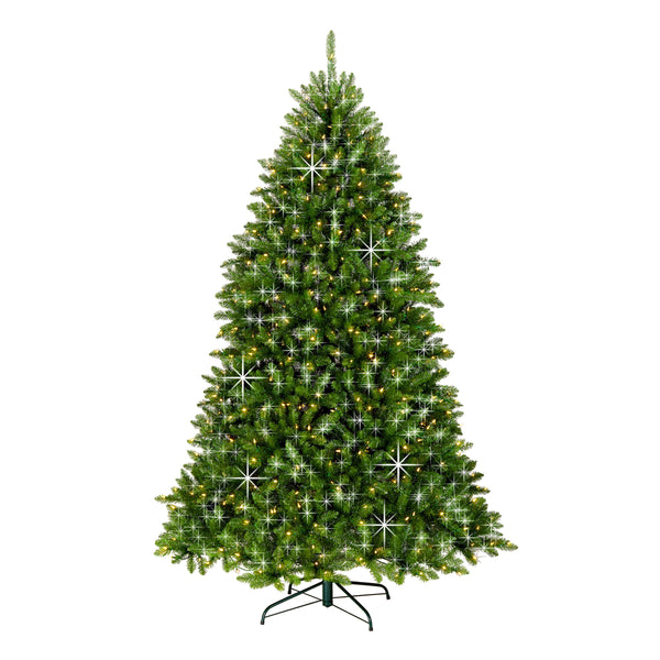 National Tree Company 7.5 Ft. Pre-Lit Dunhill Fir Shimmer Tree Silver Tinsel With Dual Color LED Lights