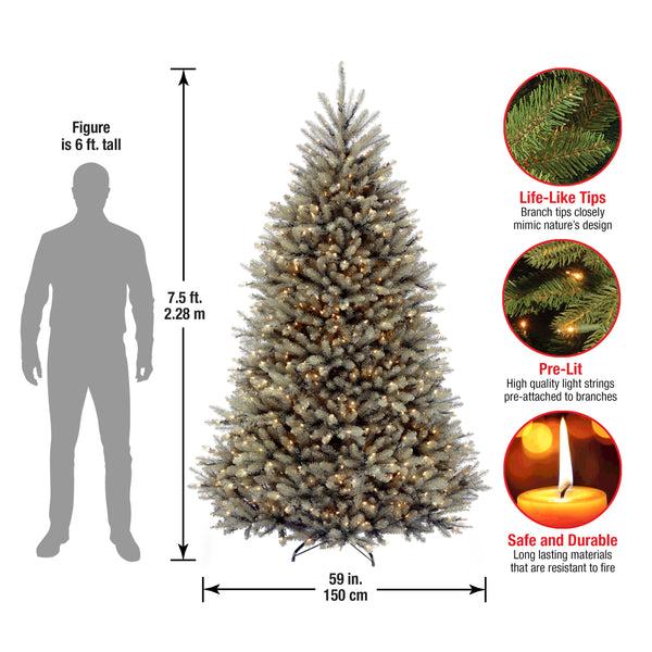National Tree Company 7.5 Ft. Pre-Lit Dunhill Fir Snowy Blue Tree With Clear Lights