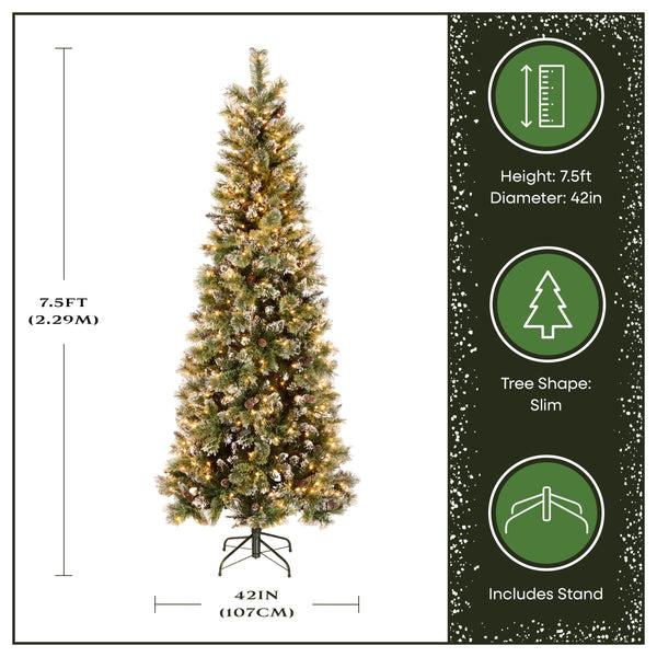National Tree Company 7.5 Ft. Pre-Lit Glittery Bristle Slim Tree With Clear Lights
