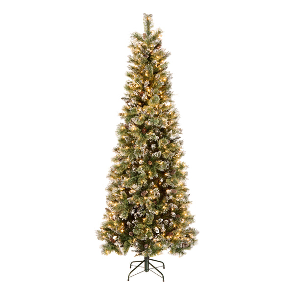 national tree company 7.5 ft. Pre-Lit Glittery Bristle Slim Tree with Clear Lights