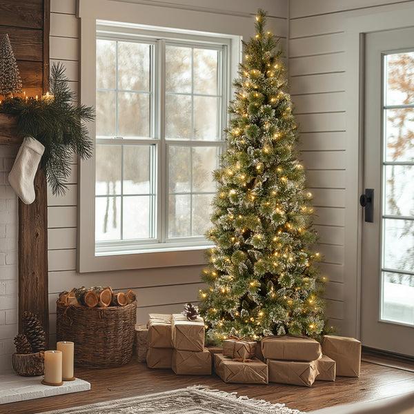 National Tree Company 7.5 Ft. Pre-Lit Glittery Bristle Slim Tree With LED Lights