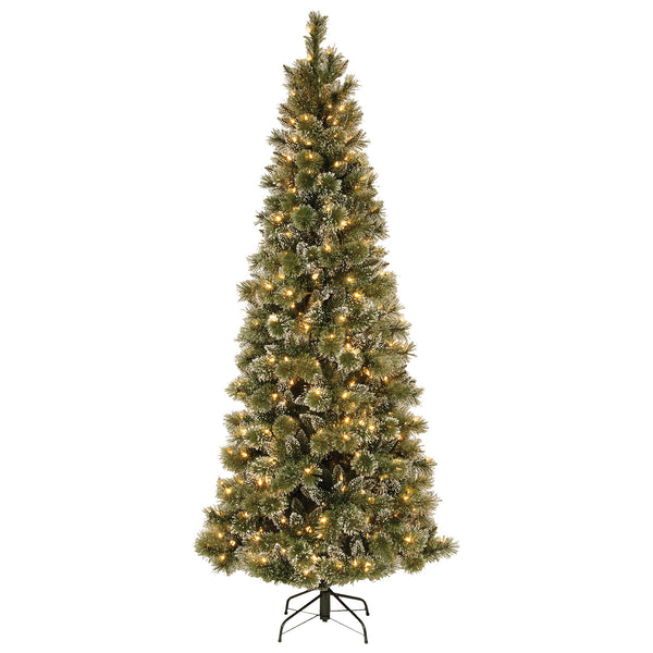 national tree company 7.5 ft. Pre-Lit Glittery Bristle Slim Tree with LED Lights